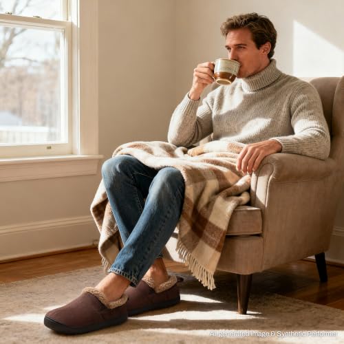 Image of Zizor Men's Warm Slippers Suede Memory Foam Loafer House Shoes