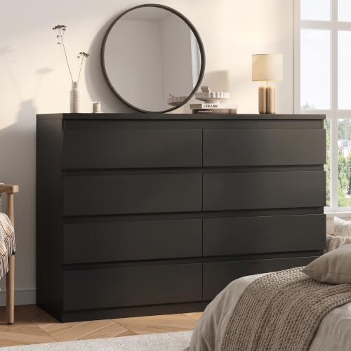 Orgobysol Modern 8 Drawer Dresser, Simply Chest of Drawers for Bedroom, Wood Storage Dresser with Deep Drawers for Living Room/Hallway/Entryway (Black)