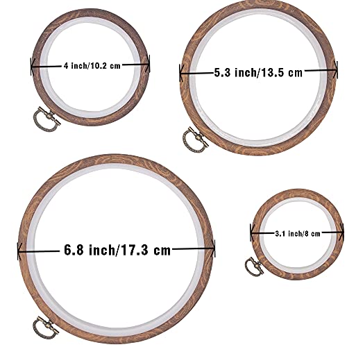 Image of 4 Pieces Embroidery Hoop Ring Plastic Cross Stitch Hoops Set Imitated Wood Display Frame Circle and Oval Embroidery Kits for Art Craft Sewing and Hanging,With 16pcs Gold Eye Sewing Needles