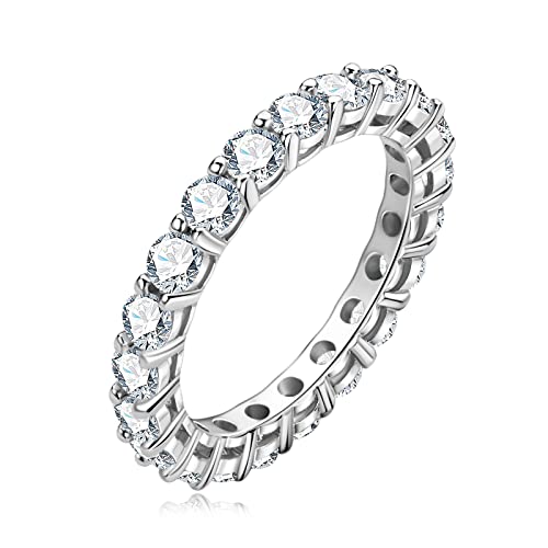 AINUOSHI Eternity Moissanite Ring, 925 Sterling Silver Round Cut Wedding Anniversary Band for Women Stackable Rings, Size 4-9