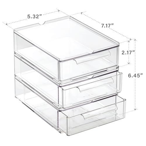 image for BINO | Clear Stackable Storage Drawers, Small - 3 Pack | Clear Storage