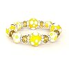 Linpeng-Glass-Beads-Polka-Dots-Bracelet-YellowWhite Linpeng PD-08 Fiona Hand Painted Polka Dots Glass Beads Stretch Bracelet, Yellow/White