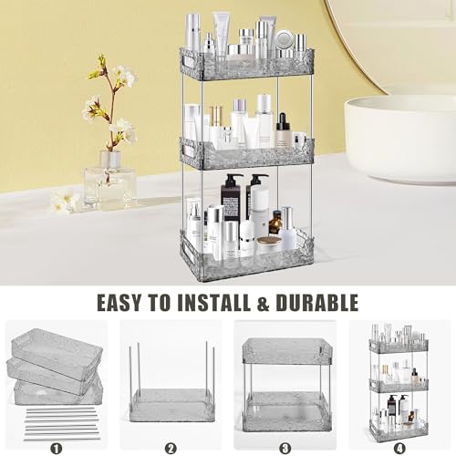 Image of 3-Tier Bathroom Counter Organizer Countertop Storage, Dresser Organizer Vanity Tray for Makeup, Perfume Organizer Cosmetics Skincare Shelf - Grey