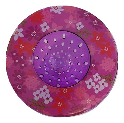 5.25" Diameter Decorative Designer Pattern Kitchen Sink Strainer/Food Trap (Single Pack, Purple Flowers)