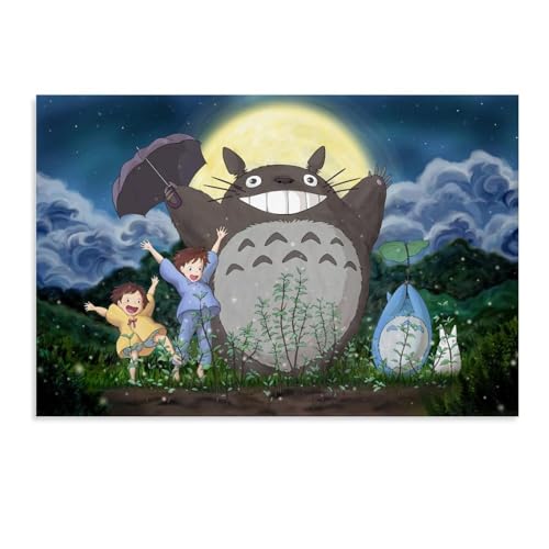 Image of SUBCAI Japanese Anime My Neighbor Totoro Poster Hayao Miyazaki Canvas Wall Art Toroto Art Print For Walls (Unframe-style, 18x12inch(45x30cm))