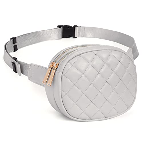 UTO Fanny Pack PU pour Femme Sac Ceinture Sac Banane matelassé Mode Léger avec 2 Poches zippées Sac à Main Gris