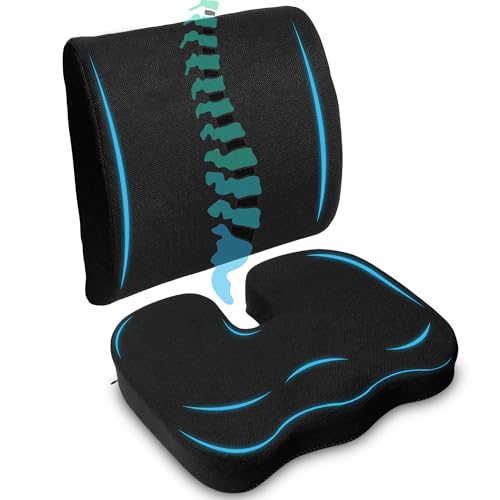 AURANID Cojin Antiescaras + Cojin Lumbar Silla Oficina, Silla de Ruedas y Coche – Viscoelástico – Cojin Coxis – Cojines Antiescaras con Funda Lavable – Cojin Silla Oficina - Cojin Lumbar Coche