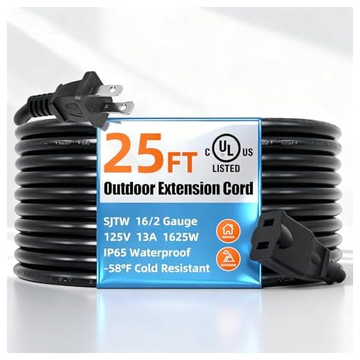 UL Listed Outdoor Extension Cord 25 FT SJTW 16/2 Gauge 13A 125V 1625W, Black Outdoor Extension Cord Waterproof, Flame & Cold Retardant,Water & Weather Resistant, 2 Prong Extension Cord