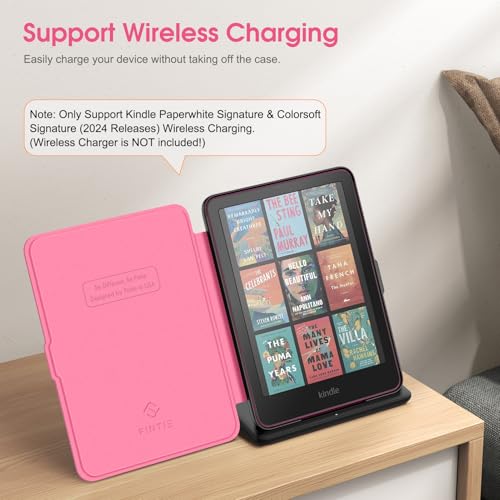Image of Fintie Case for 7 inch All-New Kindle Paperwhite (12th Generation, 2024) and Kindle Colorsoft Signature Edition - Slim Lightweight Shell PU Leather Protective Cover with Auto Sleep /Wake, Magenta Glitter