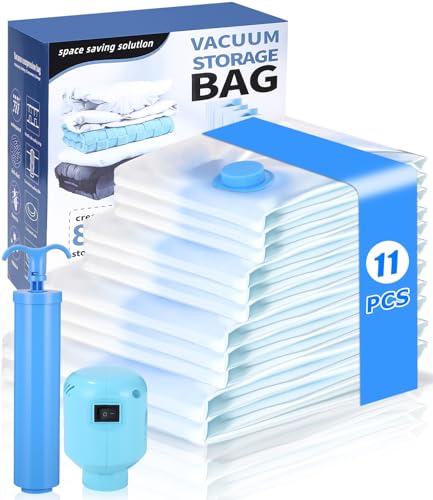 Cexovo Bolsas Vacío Para Ropa, 13 Piezas Bolsas de Almacenaje al Vacío(2Jumbo, 3Grandes, 3Medianas, 3Pequeñas) con Bomba Eléctrica e Bomba Manual, para Guardar Ropa, Ropa de Cama, Almohadas, Mantas