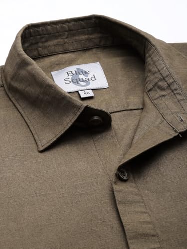 Image of Men's Cotton Linen Solid Shirt | Slim Fit Full Sleeve Casual Shirt | Lightweight | Breaethable | Stylish