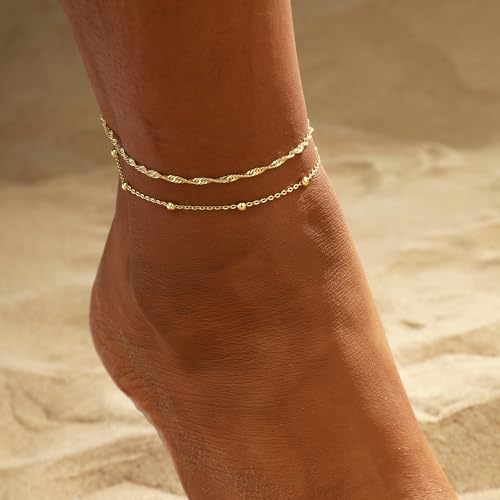 Image of Ankle Bracelets for Women, 14K Gold Plated Waterproof Dainty Anklets for Women, Hypoallergenic Trendy Lightweight Jewelry Gifts
