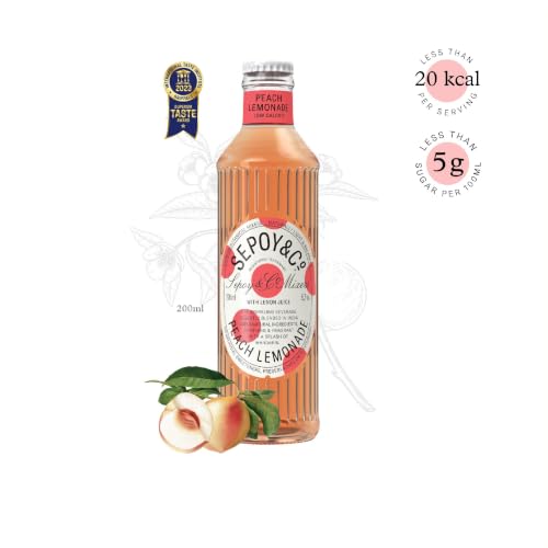 Image of SEPOY & CO. Peach Lemonade, Premium Cocktail Mixer, Made with Peach & Lemons, Low Calorie, Sparkling Lemonade Mocktail, Pack of 12 X 200 ml
