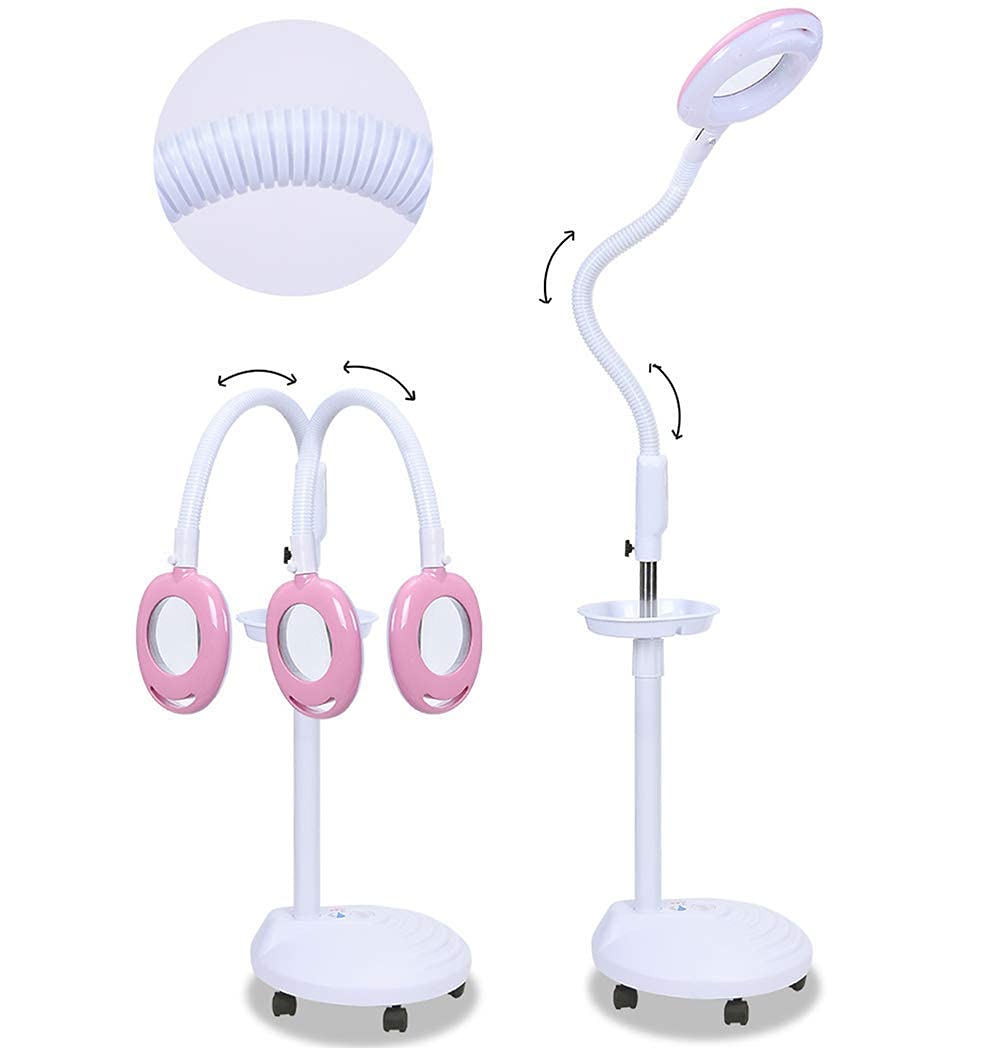Aioneer Magnifier Magnifying Magnifier Lamp 360° Rotatable Floor Standing Magnifying Lamp With 20X Magnifying Glass Light Salon Spa Beauty Tattoo,Pink
