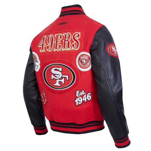 Pro Standard Mens NFL San Francisco 49ers DIY Pick Stitch Varsity Jacket Red/Black S - Image 4