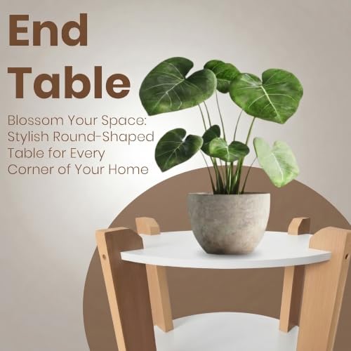 Image of Modern Oval Side Table, Home Decor for Living Room, Bed Side Tables for Bed Room, stools for Home, Furniture for Home, 2-Tier White Shelves