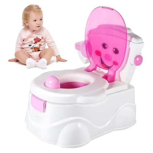 KtEli Kids Potty Training Toilet Seat with Splash Guard - Lightweight Portable Potty Great for Travel - Fun Kids Toilet Seat to Encourage Practice for Kids 6 Months to 5 Years(Pink)