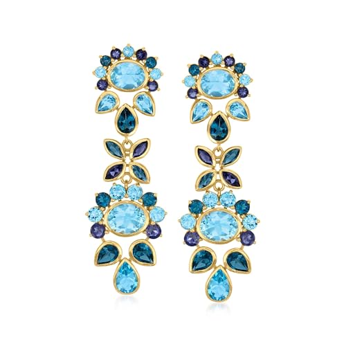 Ross-Simons 24.30 ct. t.w. Tonal Blue Topaz and 2.30 ct. t.w. Iolite Drop Earrings in 18kt Gold Over Sterling