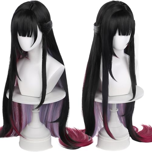 Image of Anime Black Gradient Purple Long Straight Wig with Bangs Women Adult COS Game Cosplay Wigs Halloween,Christmas,Comic con,Game Show,Party