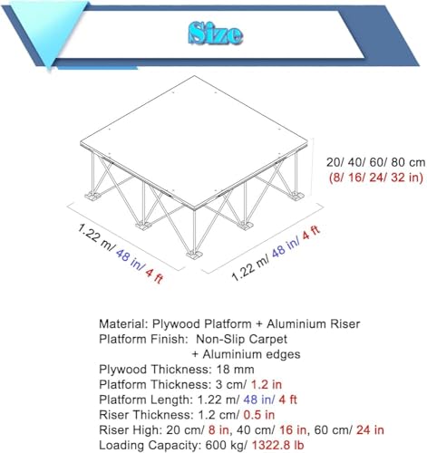 Przenośna platforma sceniczna 4 x 4, składana platforma do tańca z systemem blokującym, modułowy zestaw sceniczny do gry muzycznej H 40 cm +