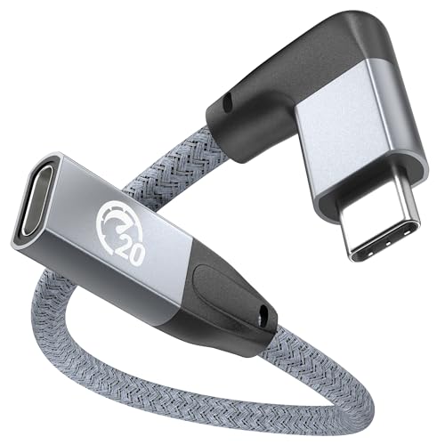 Image of Right Angle USB C Extension Cable Short (0.6ft),UseBean Braied &Aluminum USB-C 3.1 Male to Female Extension, Gen 2 10Gbps, 90 Degree Type C Extender Cord for Nintendo Switch,MacBook, USB C HUB etc.