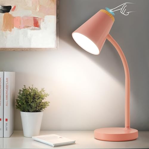 Image of EJIAXIN Desk Lamps for Home Office - Small LED Desk Lamp Touch Dimmable Reading Light for College Dorm Room - Adjustable Flexible Gooseneck Table Lamp for Bedside Bedroom Nightstand Pink