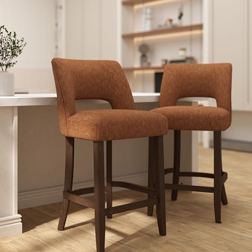 Image of VKNOW Bar Stools Set of 6, 26 inch Upholstered Counter Height Bar Stools,Modern Counter Stools with Wood Legs for Kitchen Island Dining Room Bar,Orange