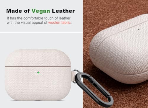 Image of Haobobro Handmade Case - for AirPods Pro 3 Case Cover with Clip - Selected Skin-Friendly Vegan Leather, Woolen Fabric Cloth Style, Shockproof Hard Cover for AirPods Pro 3rd Generation Earbuds - White