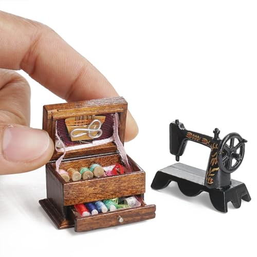 Odoria Dollhouse Sewing Kit Miniature - 1/12 Scale Sewing Thread Box -...