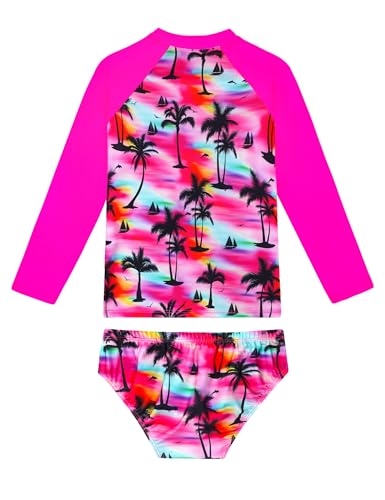 Image of Girls Swimsuit Long Sleeve Rush Guard Bathing Suit Swimwear with Bikini Bottom Sun Protection