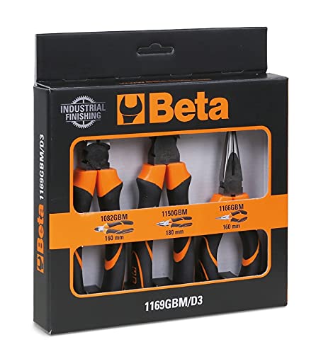 Beta 1169GBM/D3 - Assortimento Di 1 Pinza Universale, 1 Pinza Becchi Mezzotondi Lunghi E 1 Tronchese, Impugnatura Bimateriale, Con Finitura Industriale - 5