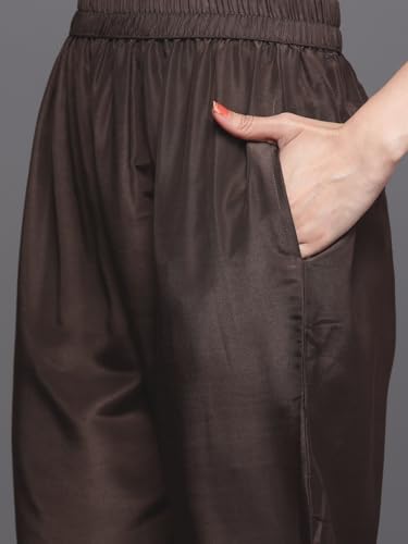 Image of Libas Womens Embellished Silk Blend Straight Kurta With Trousers and Dupatta