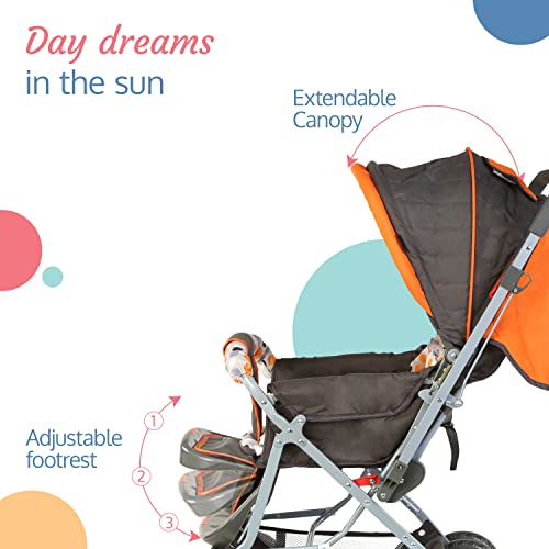 Image of LuvLap Sunshine Baby Stroller /Pram for 0 to 3 Years, New Born /Toddler /Kid, 5 Point Safety Harness, Adjustable backrest, 360 Swivel Wheel, Large Storage Basket, Reversible Handlebar (Orange)
