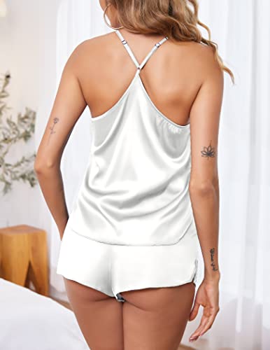 Ekouaer Sleepwear Womens Lingerie Satin Pajamas Cami Shorts Set Nightwear Gift White #TOP5