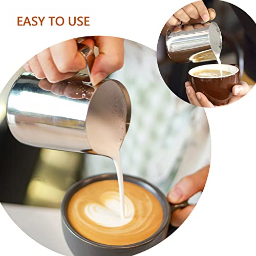 Cacakee Milk Frothing Pitcher Stainless Steel Espresso Steaming Pitchers, 12Oz/350Ml Coffee Milk Frother Cup For Espresso Machines Latte Art, Sliver #TOP2