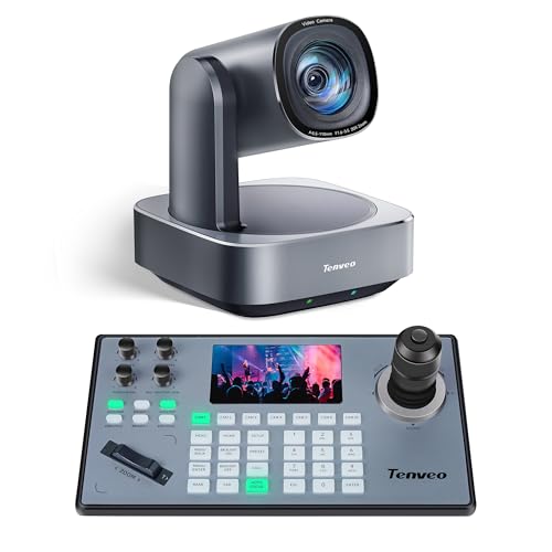Tenveo Cámara PTZ 20X Zoom Óptico & 4D Joystick Controller Bundle, 1080P USB3.0/HDMI/IP/PoE VISCA Pelco-D/P RS422/RS485 RS232 para transmisión en Directo