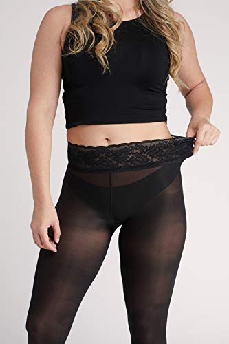 Hipstik Semi-Opaque Black Tights for Women | Fashion Tights with Comfort Lace Top | Non Control Top Nylons for Women2