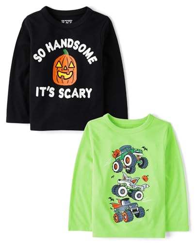 The Childrens Place Baby Boys and Toddler All Holidays Long Sleeve Graphic T-Shirts multipacks Monster Truck/Scary Handsome 2-Pack 2 Years