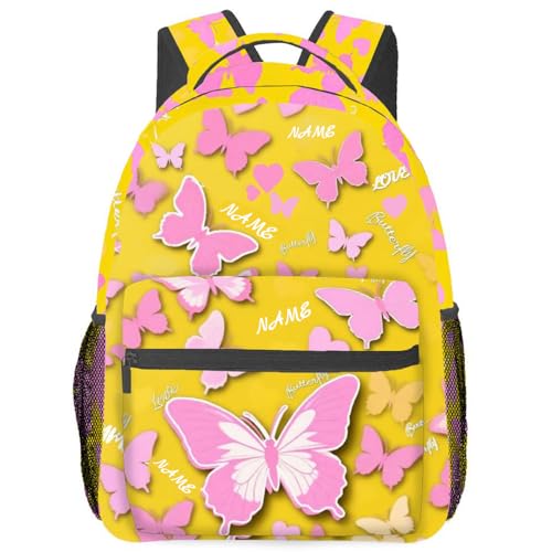 Butterfly Backpack for Girls & Kids with Custom - 17 Inches Lightweight Cute School Bookbag for Travel, Sport & Concert - Heavy Duty Schoolbag with Large Capacity