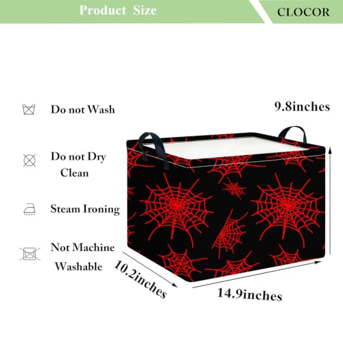 Image of CLOCOR Rectangular Storage Basket Empty,Gift Basket,Waterproof Storage Bin with Handles,Room Decor(Red Spiderweb)