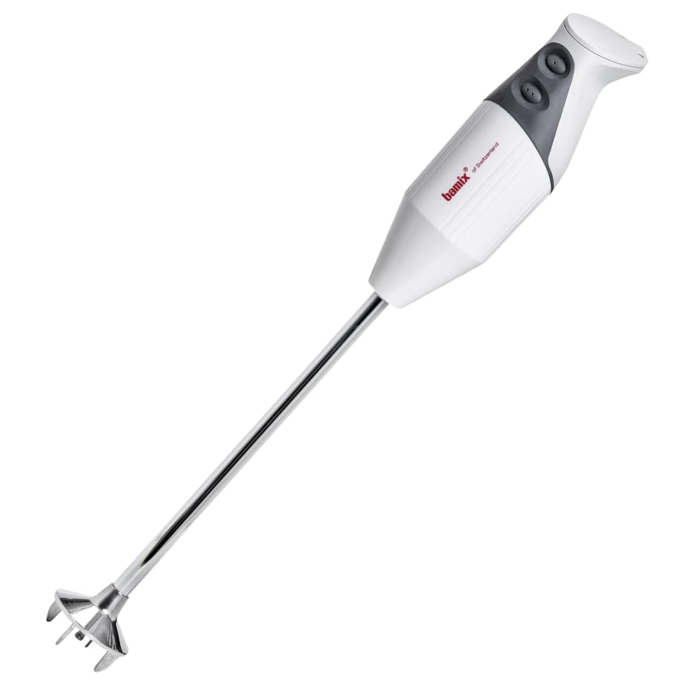 bamix Set frullatore a immersione G350 GASTRO PRO-3 incl. lama multiuso, frusta e disco fisso, supporto, 300 watt, 2 velocità, acciaio inox, Made in Switzerland, bianco/grigio chiaro