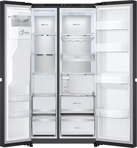 LG GSLB91EVAB Side-by-Side Kühlschrank mit Gefrierfach (623 L, Energieklasse B) mit Eis- und Wasserspender, UVNano, LinearCooling, Total No Frost, Schwarz