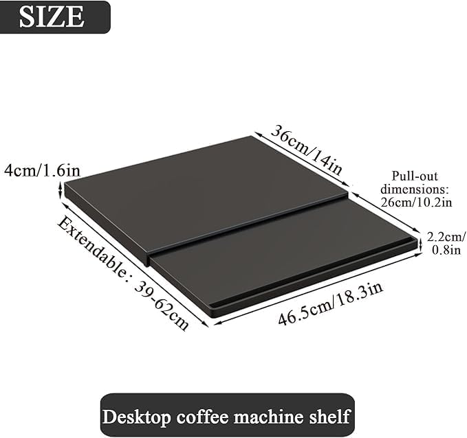Microwave Countertop Stand,Expandable Tabletop Shelf - Length Adjustable(L 15.3~24.4in),Carbon Steel Pull-Out Microwave Oven Shelf with Drawer for Kitchen Coffee Machine,Oven Appliance Storage(Black)
