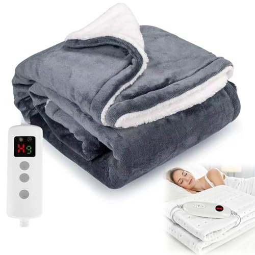 Coperta Riscaldante Elettrica, Coperta Termica 180x130 CM Pile Sherpa in Doppia Flanella, Lavabile in Lavatrice, Timer 9 Ore e 10 Impostazioni Di Calore