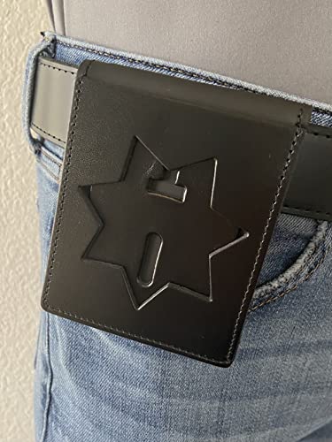 Image of Perfect Fit Shield Wallets 7 Point Star California DOC (B2001) Neck Badge and ID Holder Leather Black (Cutout PF215)