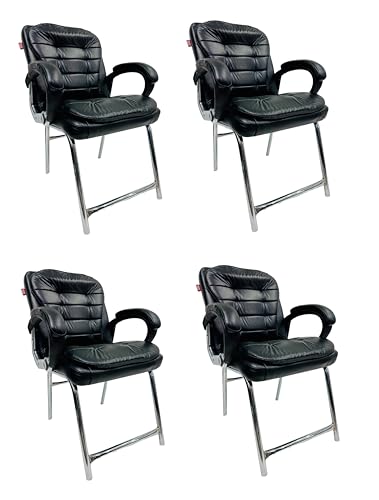 Image of Stainless Steel Special Director Principal Manager Office Visitor Study Chair with Arm Rest with Double Pipe Frame and Cushioned Seat Back (4, Black, H Frame)