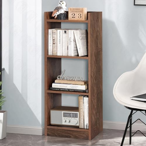 Image of ABOUT SPACE Book Shelf for Home - 3 Tier Cube Book Shelves Engineered Wood Open Book Rack for Study Room, Book Organizer Stand for Library, Bedroom, Living Room, Office (L 33 x B 24 x H 96cm - Walnut)