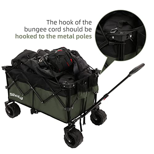 Sincely Heavy Duty Folding Utility Wagon Outdoor Garden Camping Wagon Portable Beach Cart Large Capacity With Cover Bag&2 Bungee Cords … #TOP3