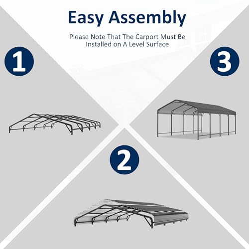 Image of AIRWIRE 12x20 Metal Carport Canopy with Reinforced Base, Heavy Duty Car Port Garage, Outdoor Galvanized Car Shelter for Car, Boats and Truck