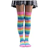 BIBOKAOKE Gestreifte Kniestrümpfe Damen Overknee Strümpfe Regenbogen Lange Socken, Damen Oberschenkel Lange Strümpfe Bunte Socken Streifen Kniestrümpfe Wintersocken Knee High Socks